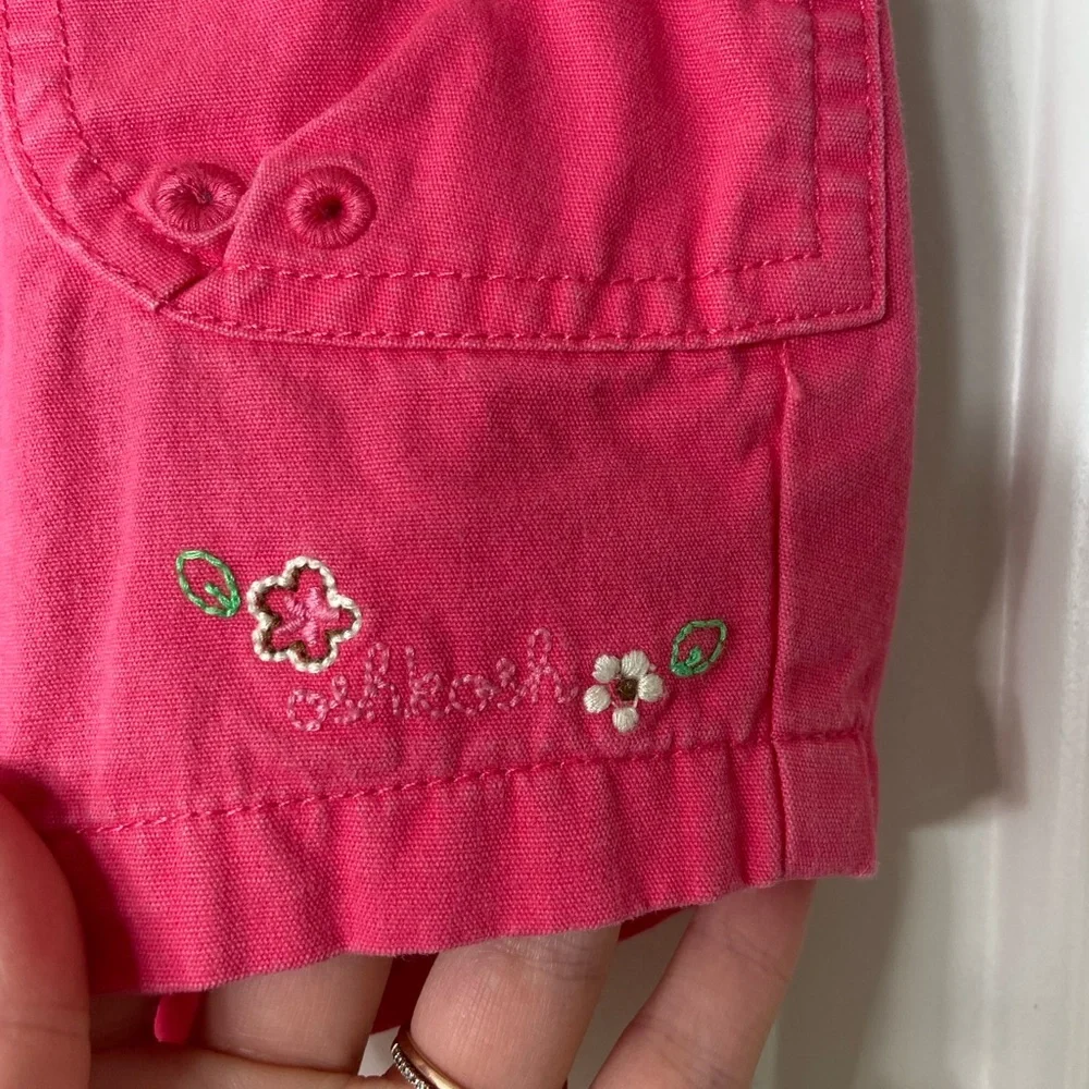EUC Oshkosh‎ B’gosh toddler girl’s pink floral embroidered elastic summer shorts